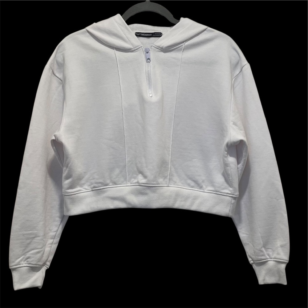 ASOS Threadbare White Sz XS Cropped Sporty Minimalist 1/4 Zip Pullover Hoodie